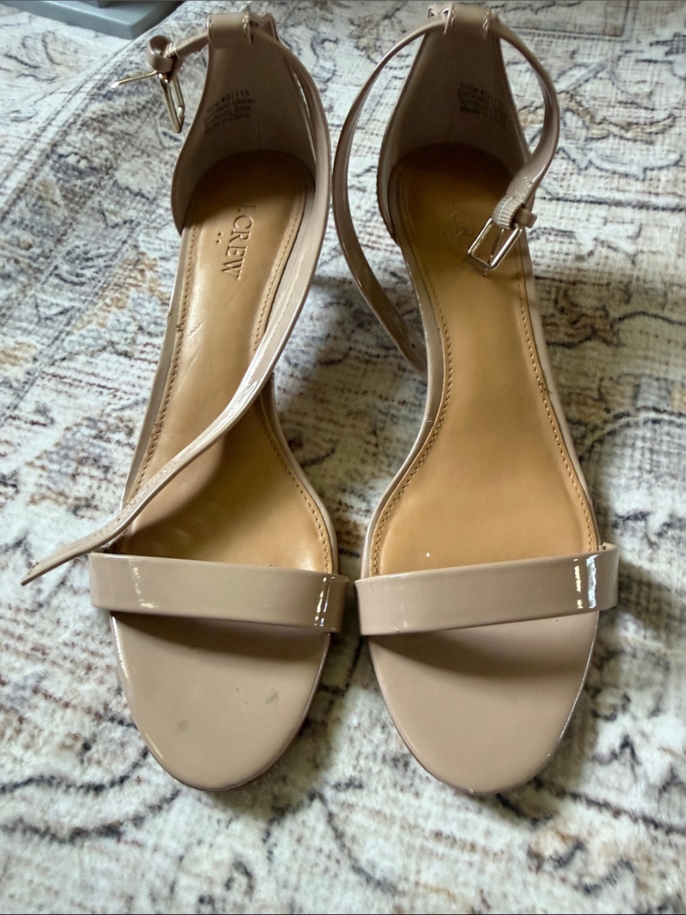 J. Crew Patent Ankle-Strap Sandals in Nude Beige